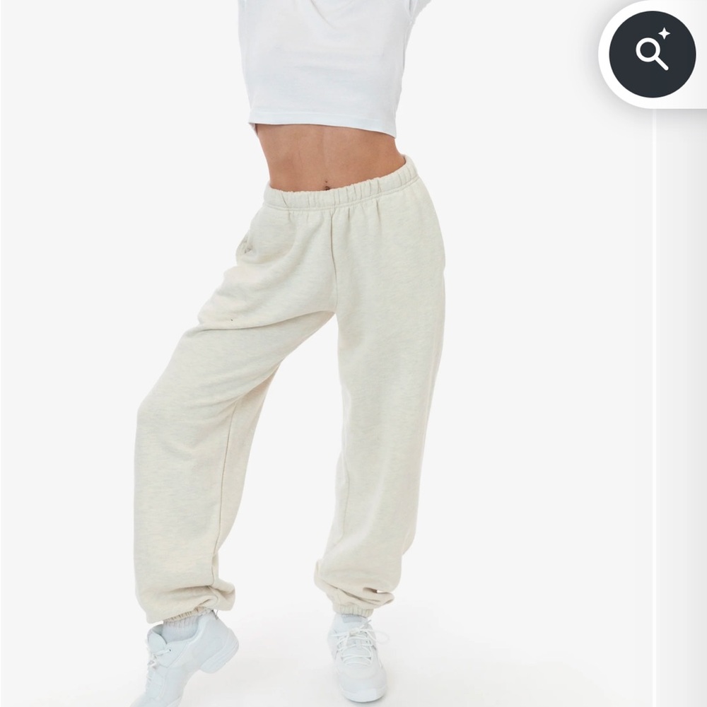Cream Cotton Fleece High Waist Sweatpants